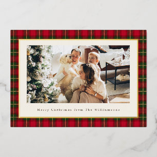 Klassisches Weihnachts-Rotkariert-Horizontal-Foto Folien Feiertagskarte