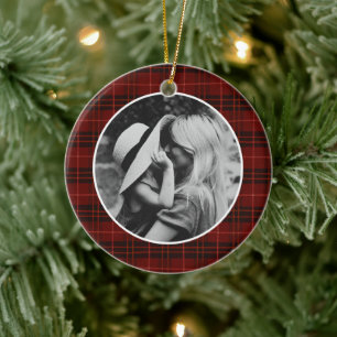 Klassisches Weihnachts-Rotkariertes Foto Keramik Ornament