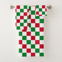 Klassisches Weihnachts-Schachbrettmuster Badhandtuch Set