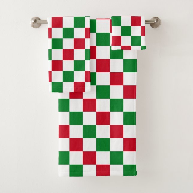 Klassisches Weihnachts-Schachbrettmuster Badhandtuch Set (Insitu)