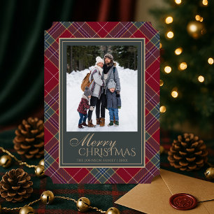 Klassisches Weihnachts-Tartan-Karo-Foto Feiertagskarte