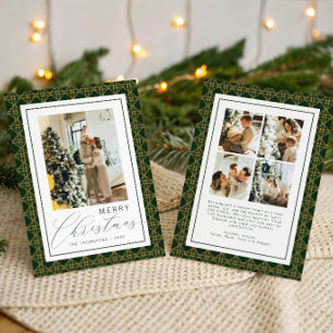Klassisches Weihnachtsfoto Grün und Gelb Kariert Feiertagskarte