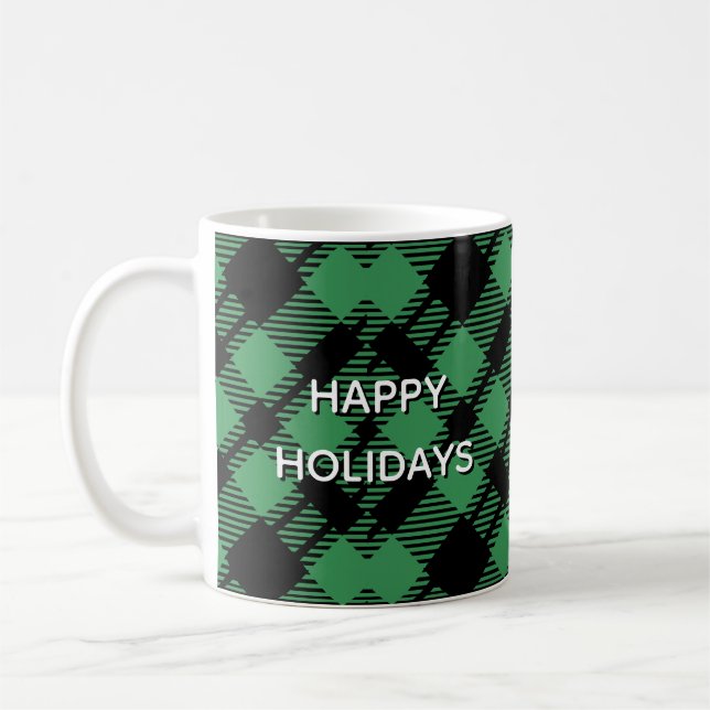 Klassisches Weihnachtsgrün kariertes Muster Custom Kaffeetasse (Links)