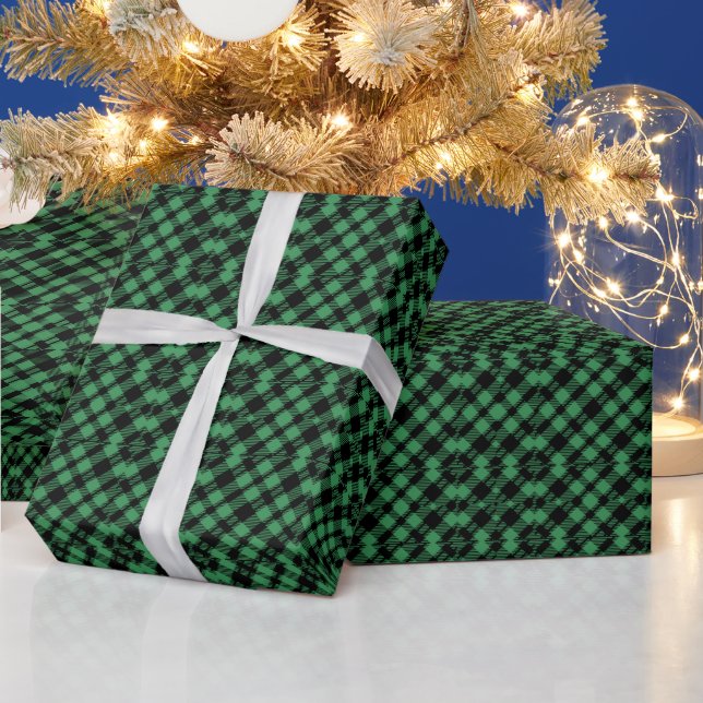 Klassisches Weihnachtsgrün kariertes Muster  Geschenkpapier (Feiertage)