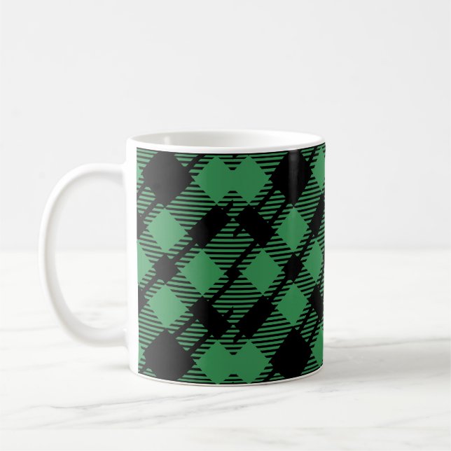 Klassisches Weihnachtsgrün kariertes Muster  Kaffeetasse (Links)