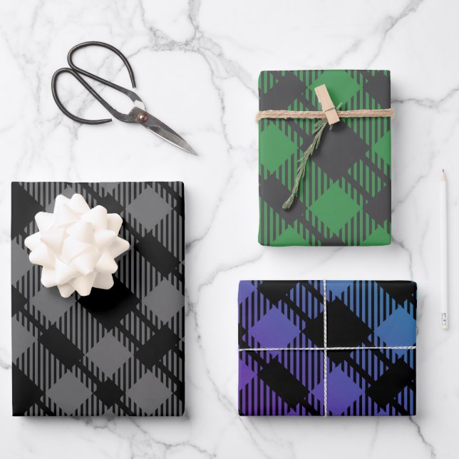 Klassisches Weihnachtsgrün Karomuster Geschenkpapier Set (Vorderseite)