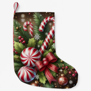 Klassisches Weihnachtsgrün mit Zuckerstangen-/Pfef Kleiner Weihnachtsstrumpf
