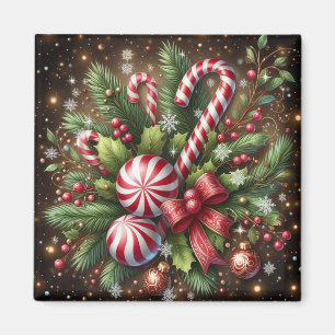 Klassisches Weihnachtsgrün mit Zuckerstangen-/Pfef Magnet