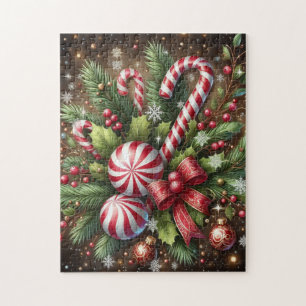 Klassisches Weihnachtsgrün mit Zuckerstangen-/Pfef Puzzle