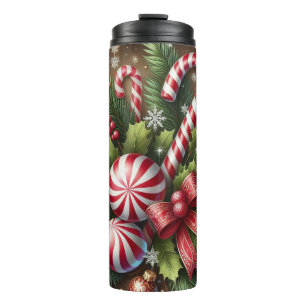 Klassisches Weihnachtsgrün mit Zuckerstangen-/Pfef Thermosbecher