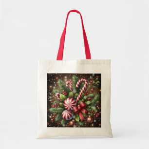 Klassisches Weihnachtsgrün mit Zuckerstangen-/Pfef Tragetasche