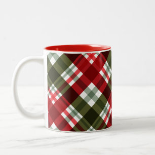 Klassisches Weihnachtsgrün, Rot-Weiß-Karo  Zweifarbige Tasse