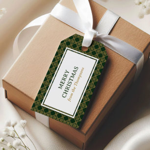 Klassisches Weihnachtsgrün und Gelbgold Karo Geschenkanhänger