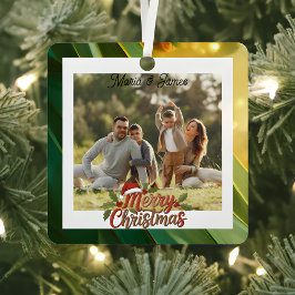Klassisches Weihnachtsgrün und Goldrahmen-Foto Ornament Aus Metall