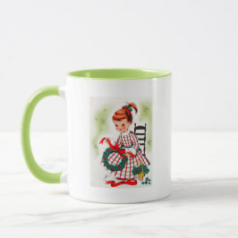 Klassisches Weihnachtskleines Mädchen mit Tasse