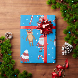 Klassisches Weihnachtsmann-Rentier-Schneemann-Spaß Geschenkpapier