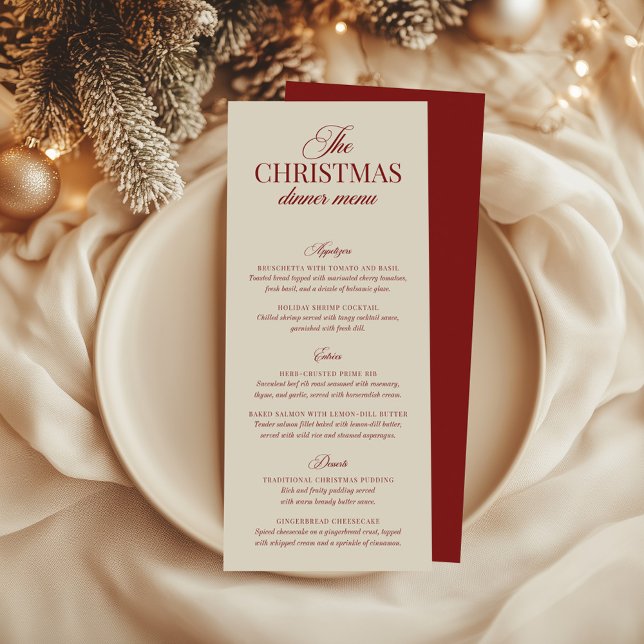 Klassisches Weihnachtsmenü mit Rot- und Goldkallig Einladung (Classic Christmas Red & Gold Calligraphy Menu)