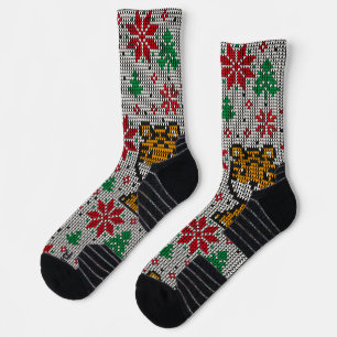 Klassisches Weihnachtsmuster mit Ornamenten in gra Socken