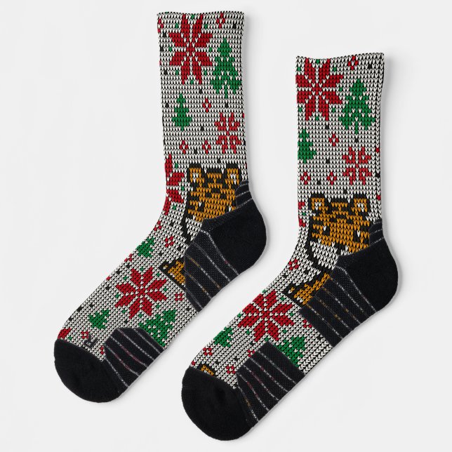 Klassisches Weihnachtsmuster mit Ornamenten in gra Socken (Links)