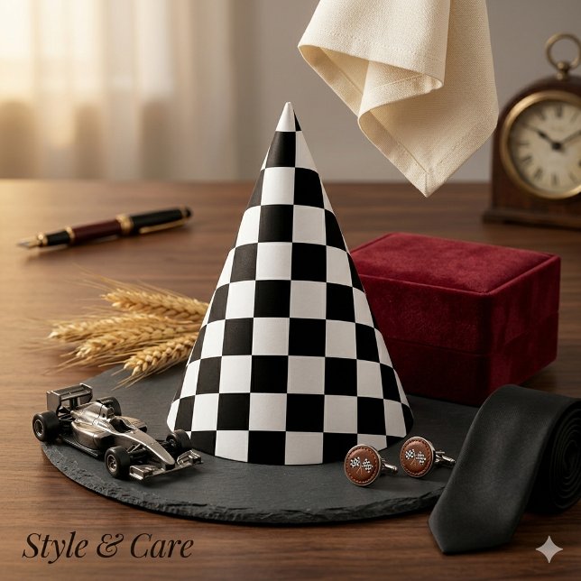 Klassisches Weiß mit Schwarz-Quadrat-Muster Partyhütchen (Classic White with Black Square Pattern Party Hat)