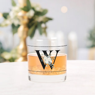 Klassisches weißes Blumendekor Initial W Whiskyglas