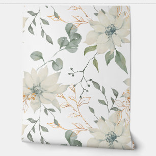 Klassisches weißes botanisches Blumenmuster Tapete