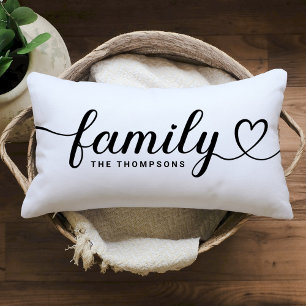 Klassisches weißes Familienherz-Schriftzug-Monogra Lendenkissen
