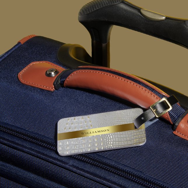 Klassisches weißes Reptil digitales Ledergold Gepäckanhänger (Von Creator hochgeladen)