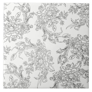 Klassisches weißes und schwarzes Blumen-Toile Fliese