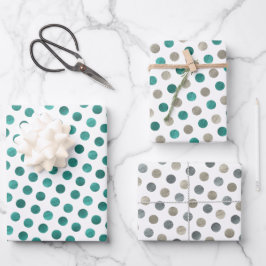 Klassisches White Aquamarin & Silver Polka Dots Mo Geschenkpapier Set