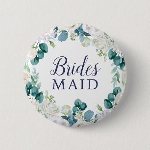 Klassisches White Blume Bridesmaid Brautparty Button