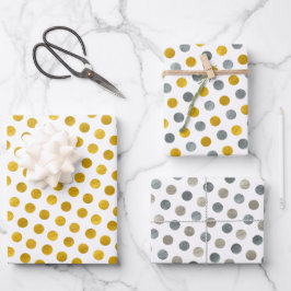 Klassisches White Gold & Silver Polka Dots Moderne Geschenkpapier Set