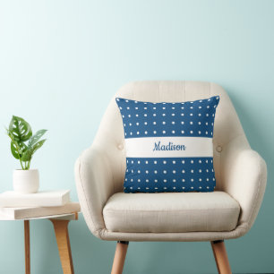 Klassisches White Polka Dot Muster auf Blau mit Na Kissen