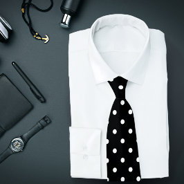 Klassisches White Polka Dot Muster auf schwarzer K Krawatte