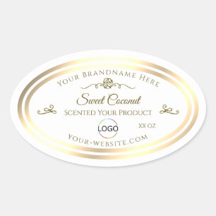 Klassisches White Product Label Gold Frame mit Log Ovaler Aufkleber