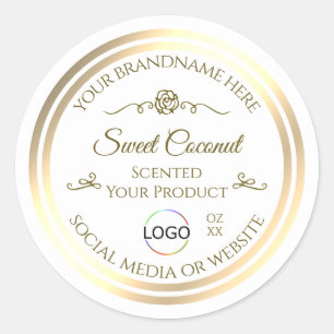 Klassisches White Product Label Gold Frame mit Log Runder Aufkleber