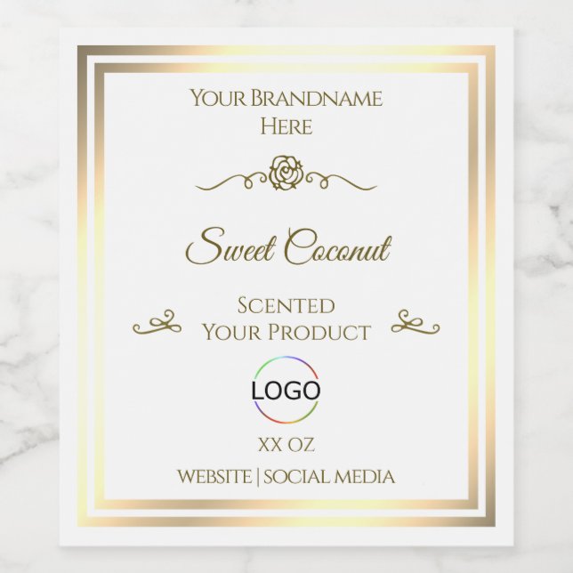 Klassisches White Product Label Gold Frame mit Log Weinetikett (Einzelnes Label)