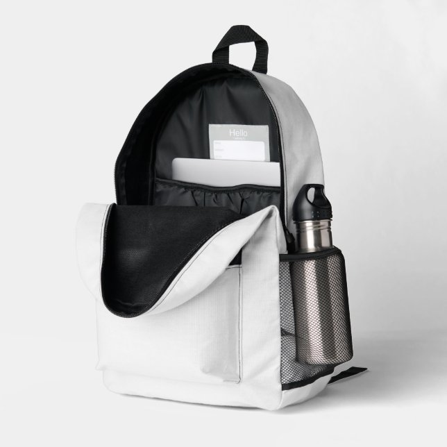 Klassisches Whitepaper-Backpack mit Schnittmuster Bedruckter Rucksack (Rückseitige Ecke links (Offen) )