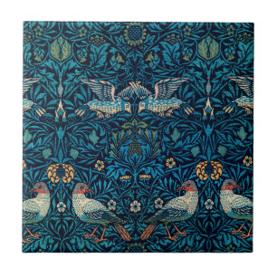 Klassisches William-Morris-Blau-Muster l Florale V Fliese