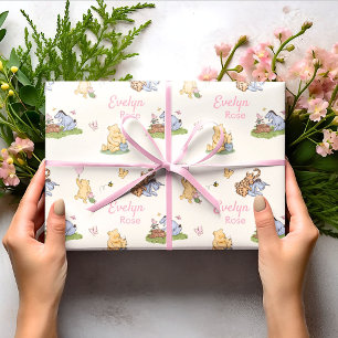 Klassisches Winnie Puuh Rosa Mädchen Baby Shower G Geschenkpapier