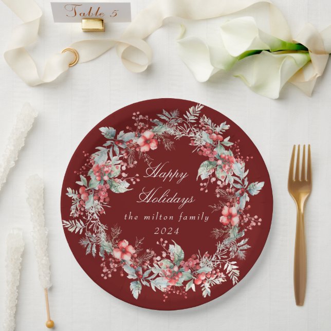 Klassisches Winter Holiday Berries Paper Pappteller (Hochzeit)