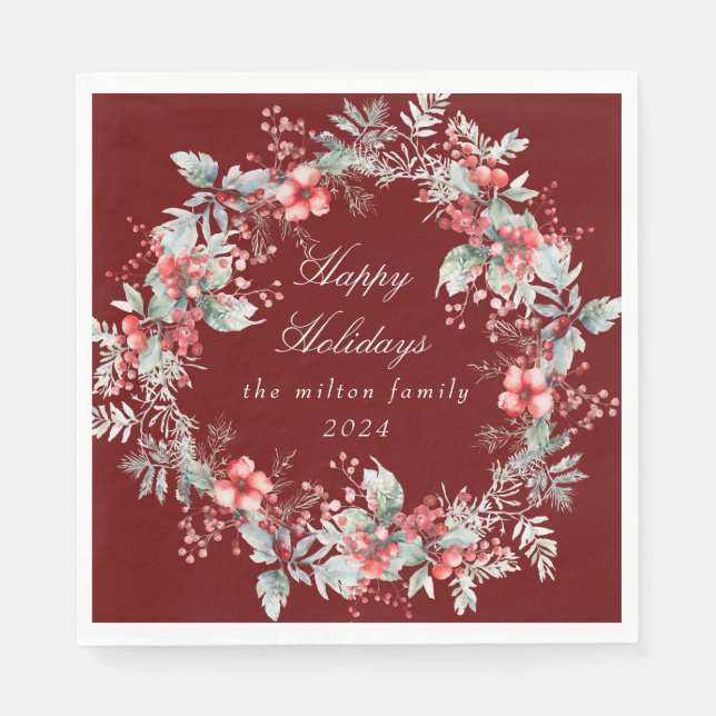 Klassisches Winter Holiday Berries Paper Serviette (Vorderseite)