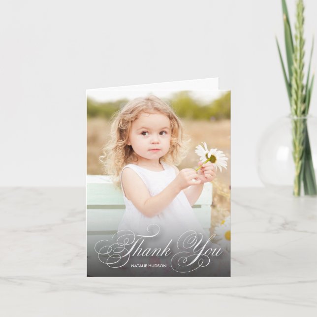 Klassisches Wirbles Skript-Schwarzes mit Foto | Dankeskarte (Vorderseite)