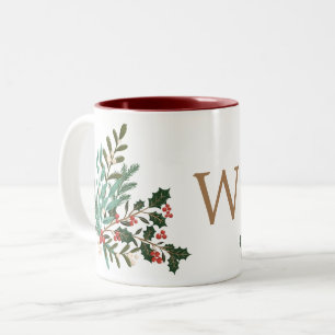 Klassisches zauberhaftes elegantes Weihnachtsmonog Zweifarbige Tasse