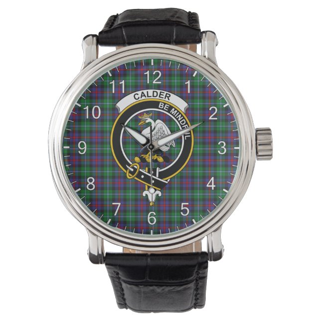 Klassisches Zeitloses Clan Calder Tartan Abzeichen Armbanduhr (Vorderseite)