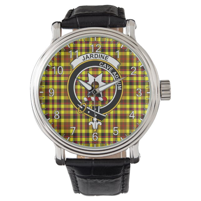 Klassisches Zeitloses Clan Jardine Yellow Tartan A Armbanduhr (Vorderseite)