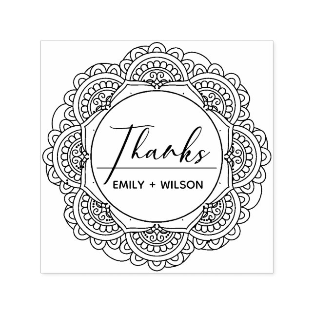 KLASSY VERZIERT MANDALA CUSTOM SCRIPT DANKS WEDD PERMASTEMPEL (Design)