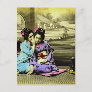 Klatsch-Geisha-Mädchen aus dem alten Japan Vintage Postkarte