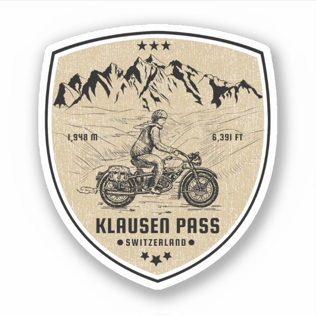 Klausen Pass Schweizer Alpen Motorradtour Aufkleber (Vorderseite)