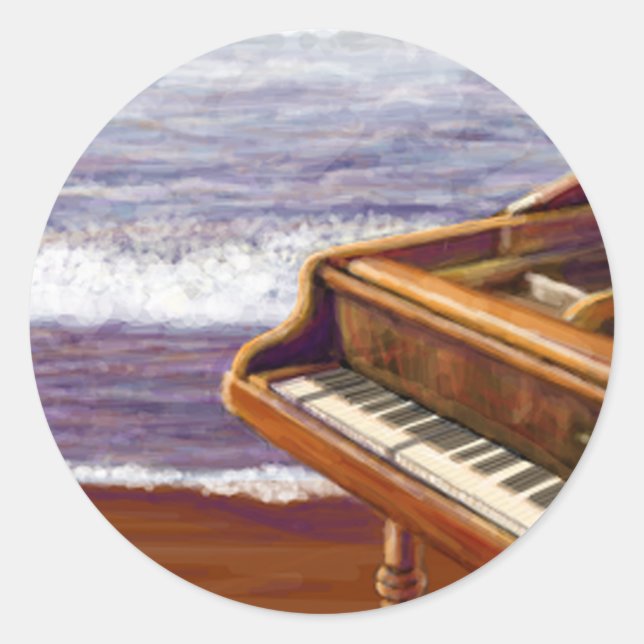 Klavier am Strand Runder Aufkleber (Vorderseite)